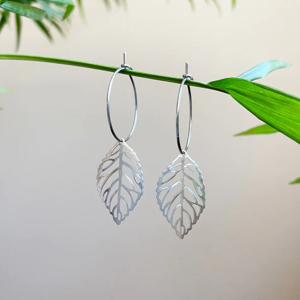 Leaf Hoop Earrings | White Fox Collective