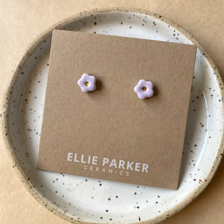 Lilac Ceramic Flower Stud Earrings | Ellie Parker