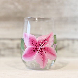 Stargazer Lily  - Stemless Hand Painted Wine Glass | CC Crafts