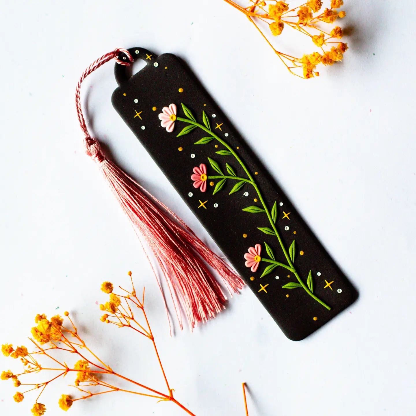 Black Floral | Handmade Clay Bookmark