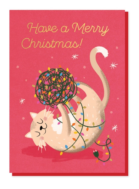 Cat & Fairy Lights - Christmas Greeting Card |  Stormy Knight