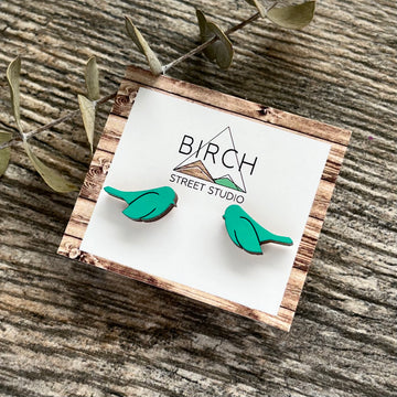 Mint Birds - Wooden Stud Earrings | Birch Street Studio