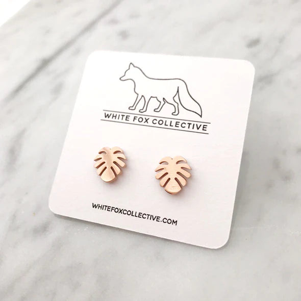 Monstera - Metal Stud Earrings | White Fox Collective