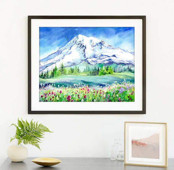 "Mt Rainier" Tacoma Washington Watercolor Art Print | Elena Markelova