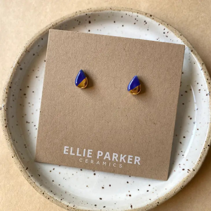 Navy Ceramic Teardrop Stud Earrings | Ellie Parker
