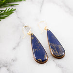 Navy + Gold Botanical Teardrop Earrings