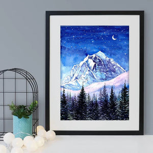 Night Edges - Banff Mountain Watercolor Art Print | Elena Markelova