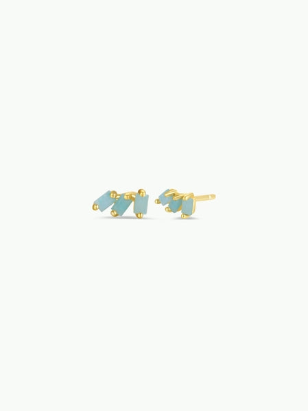 Amazonite | Gold Offset Trio Stud Earrings