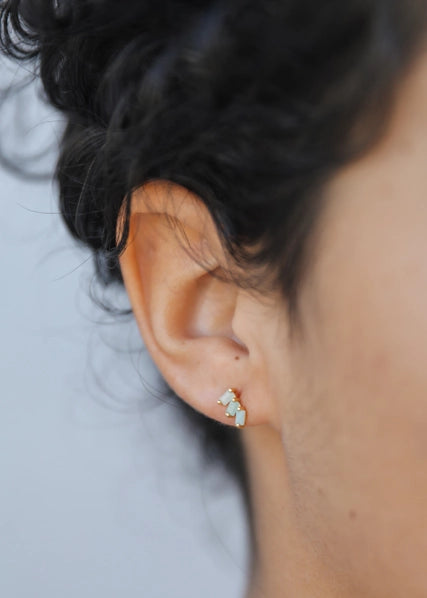 Amazonite | Gold Offset Trio Stud Earrings