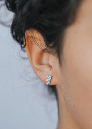 Fire Opal | Gold Offset Trio Stud Earrings