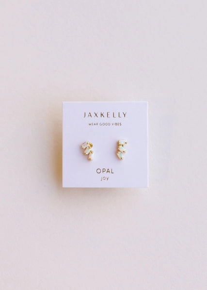 White Opal | Gold Offset Trio Stud Earrings