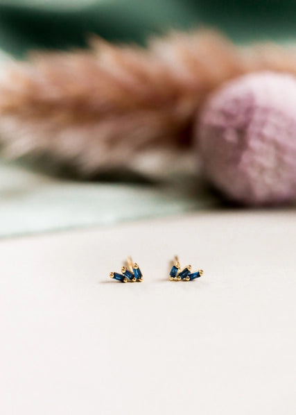 Sapphire - Gold Offset Trio Stud Earrings | JaxKelly