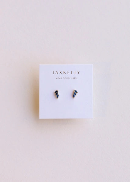 Sapphire - Gold Offset Trio Stud Earrings | JaxKelly