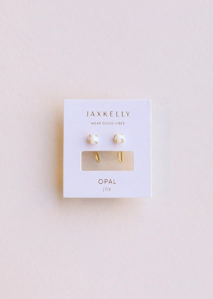 White Opal | Huggie Earrings