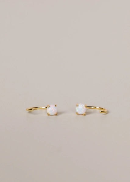 White Opal | Huggie Earrings