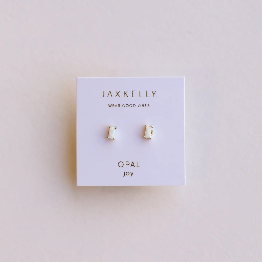 White Opal Baguette | Stud Earrings