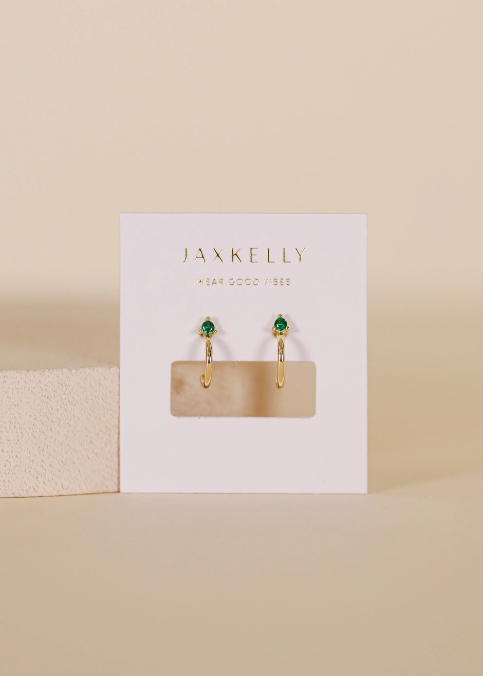 Emerald CZ | Gold Open Hoop Earrings