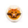 Orange cat  face on a wool dryer ball on a white background