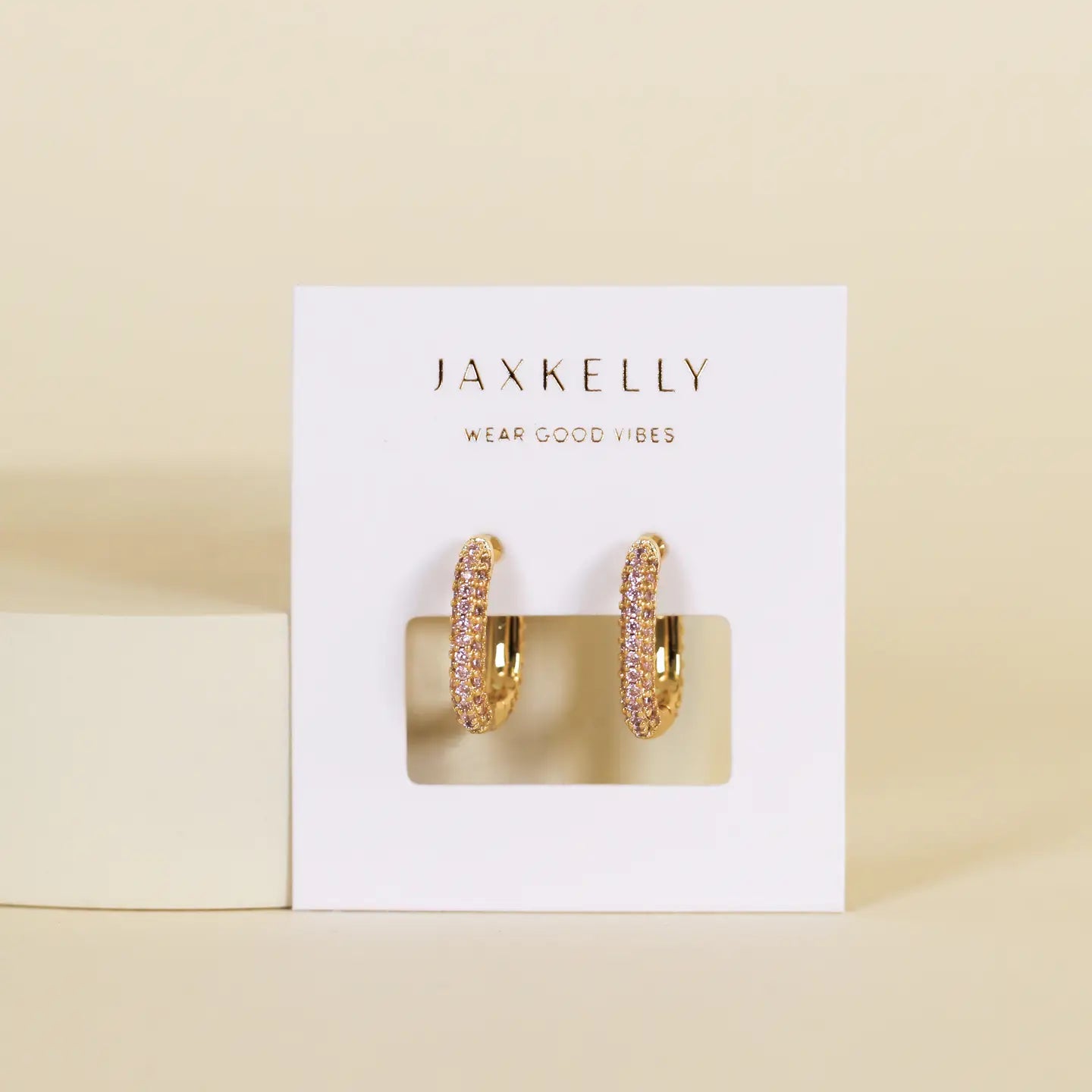 Pink Pavé Hoop - Gold Earrings | JaxKelly