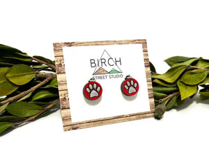 Holiday Paw Baubles - Wooden Stud Earrings | Birch Street Studio