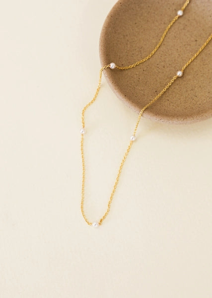 Dainty Pearl Station | 18k Gold Plated Necklace