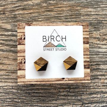 Pentagon Geometric Design - Wooden Stud Earrings | Birch Street Studio