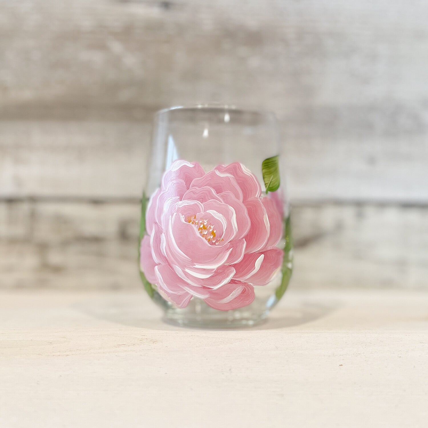 Peony  - Stemless Hand Painted Wine Glass | CC Crafts