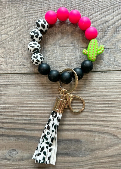 Pink & Black Cactus - Wristlet Keychain | Jillian Ink