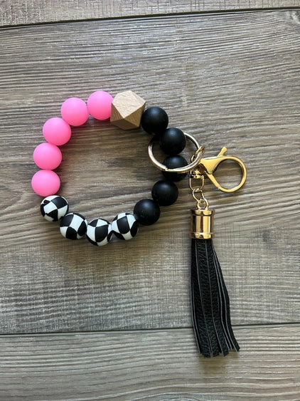 Pink & Black Checkered - Wristlet Keychain | Jillian Ink