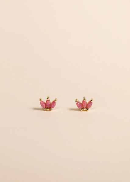 Pink Opal | Gold Crown Stud Earrings