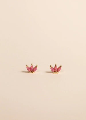 Pink Opal | Gold Crown Stud Earrings
