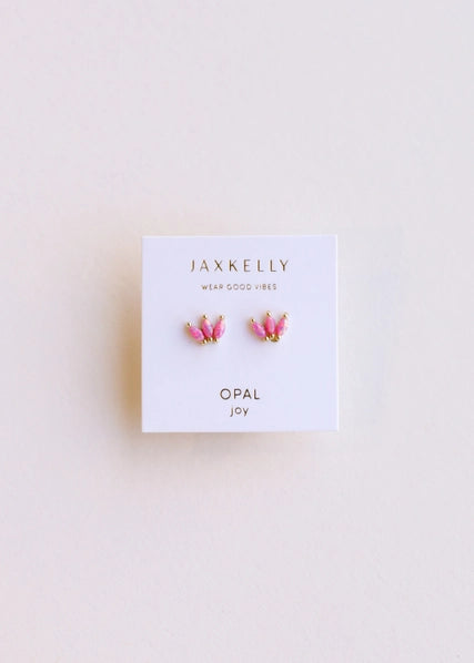 Pink Opal | Gold Crown Stud Earrings