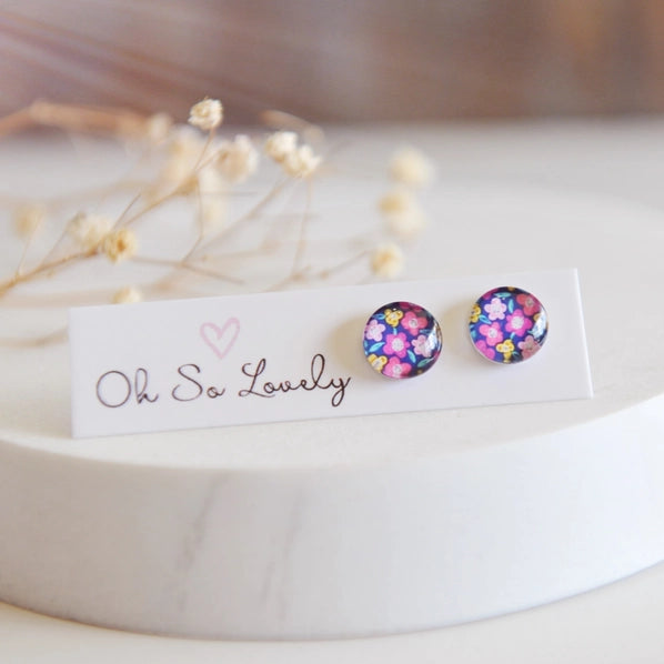 Pink Spring Florals | Glass Stud Earrings