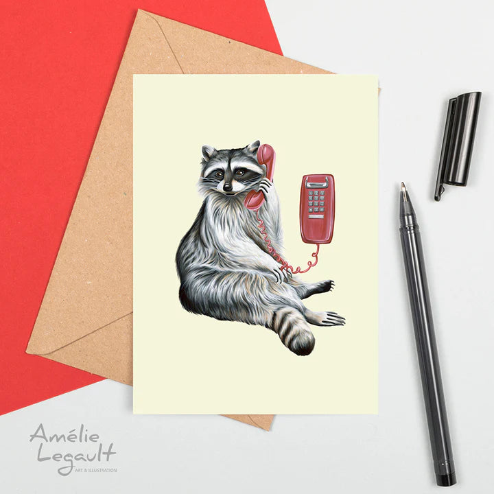 Raccoon On The Phone | Greeting Card