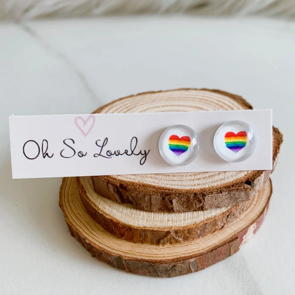 Rainbow Heart | Glass Stud Earrings