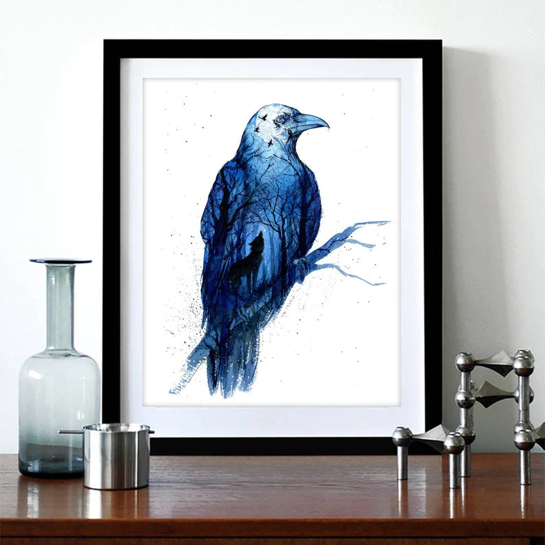 Twilight Raven | Spirit Animal Watercolor Art Print