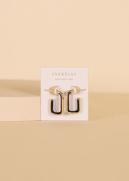 Black Enamel Large Rectangle Hoop | Earrings