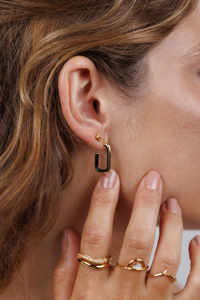 Black Enamel Large Rectangle Hoop | Earrings