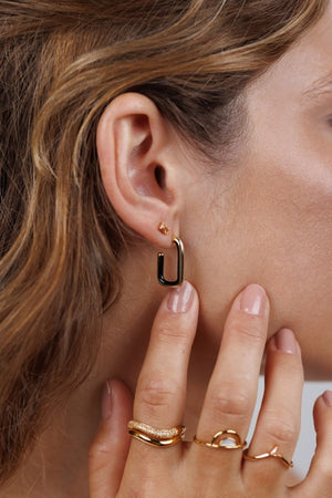 Black Enamel Large Rectangle Hoop | Earrings