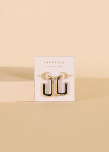 Black Enamel Large Rectangle Hoop | Earrings