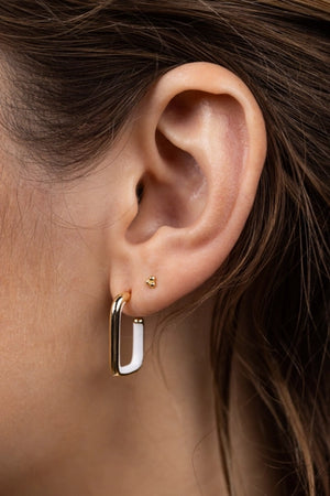 White Enamel | Large Rectangle Hoop Earrings