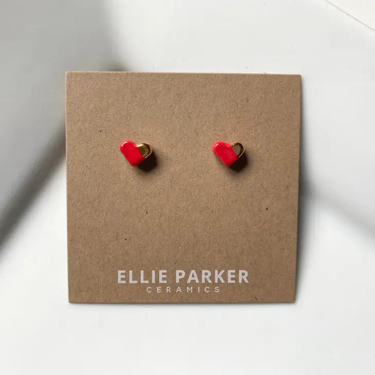 Red Ceramic Heart Stud Earrings | Ellie Parker