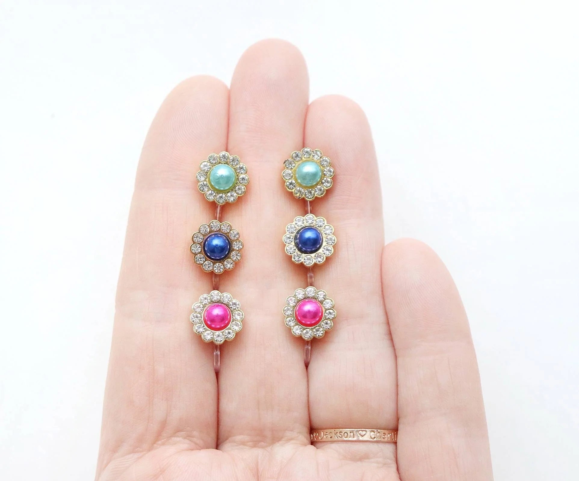 Rhinestone & Pearl - Metal Free Hypoallergenic Earrings | Pretty Ears