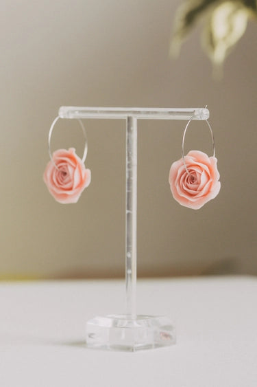 Light Pink Handmade Rose Hoop Earrings | EtenIren