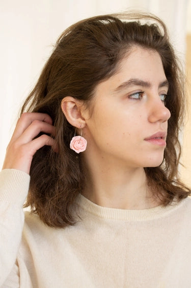 Light Pink Handmade Rose Hoop Earrings | EtenIren