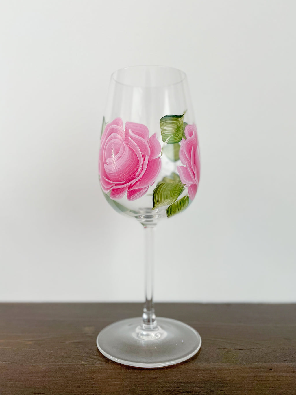 Pink Rose - Stemmed Hand Painted Wine Glass | CC Crafts