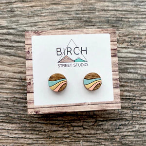 Retro Stripe - Wooden Stud Earrings | Birch Street Studio