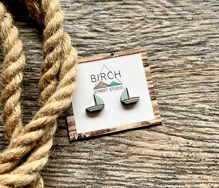 Sailboat | Wooden Stud Earrings