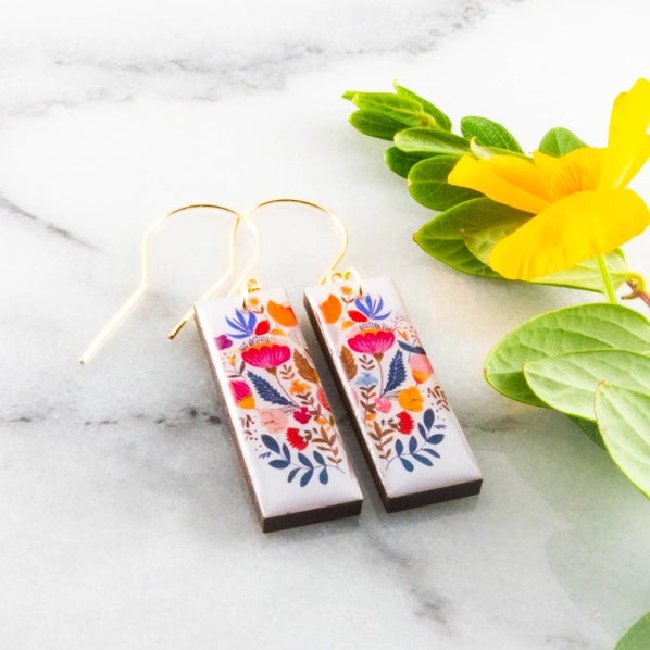 Scandinavian Floral Rectangle Earrings