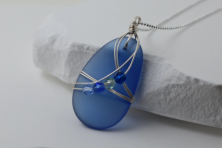 Beach - Eco Seaglass Wire Wrapped Necklace | Whitelotus Design